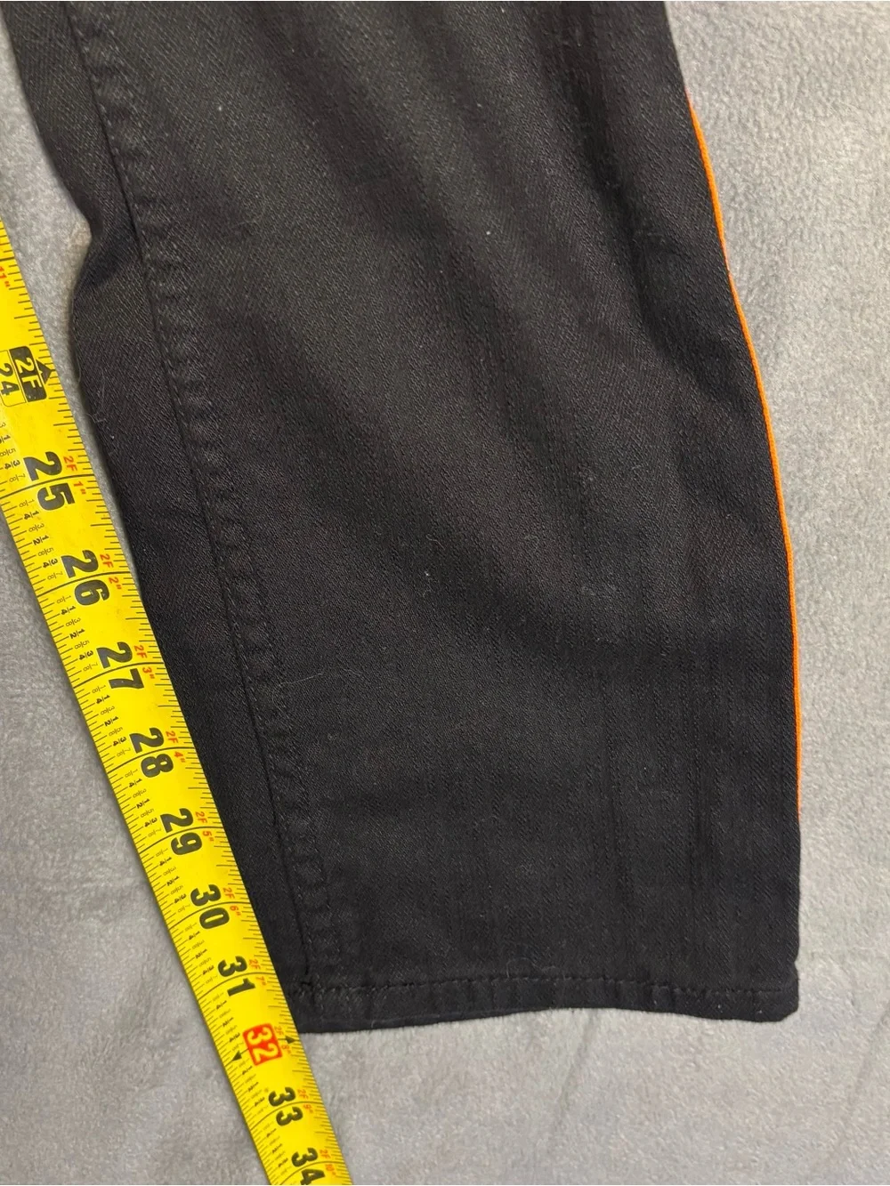 Rogue Mens 32x32 Skinny Jeans Black Distressed Orange Reflective Side Stripe